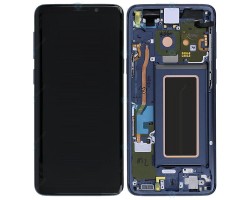 Kijelző Samsung Galaxy S9 (SM-G960) előlap + LCD kijelző + érintőpanel komplett kerettel kék  GH97-21696D 